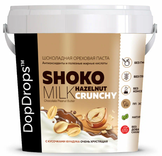DopDrops Паста ореховая натуральная Shoko Milk Peanut Hazelnut Crunchy 1000 грамм