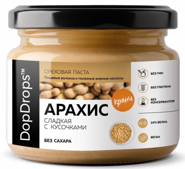 DopDrops Арахисовая паста хрустящая Кранч 250 грамм